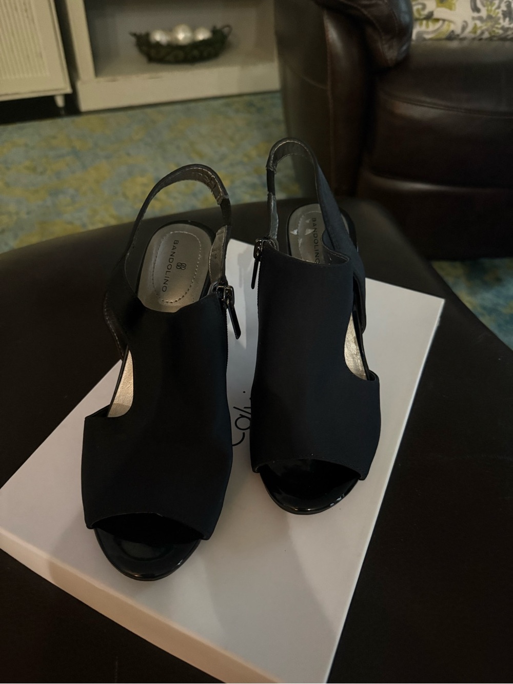 Bandolino Black Open-Toe Slingback Heels